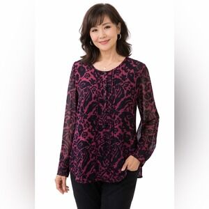 LOFT- Black and Pink Animal Print Top Size S